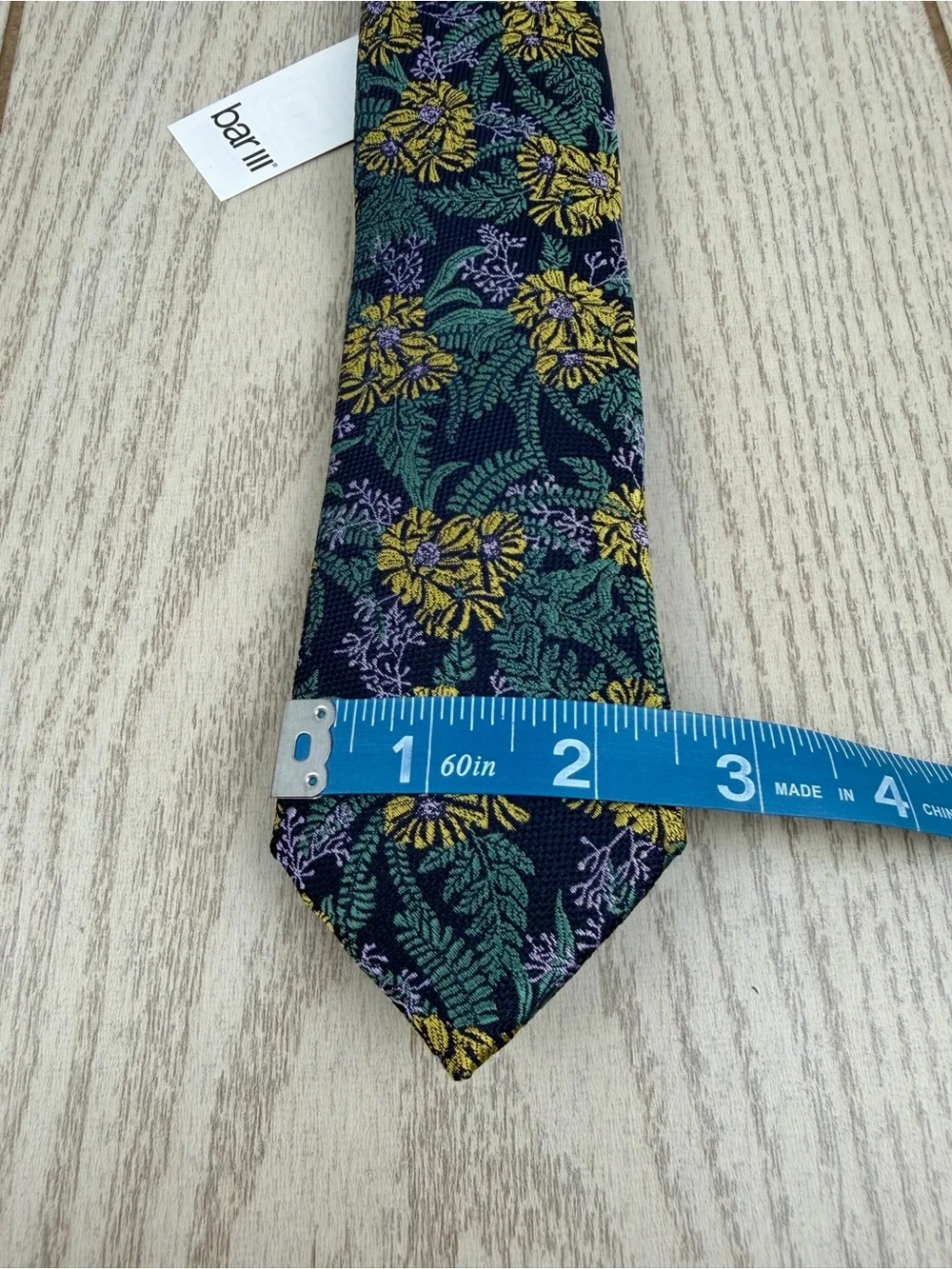580 Bar III Men's Tie Keats Floral 700 Yellow Blue $55 Polyester Skinny Slim